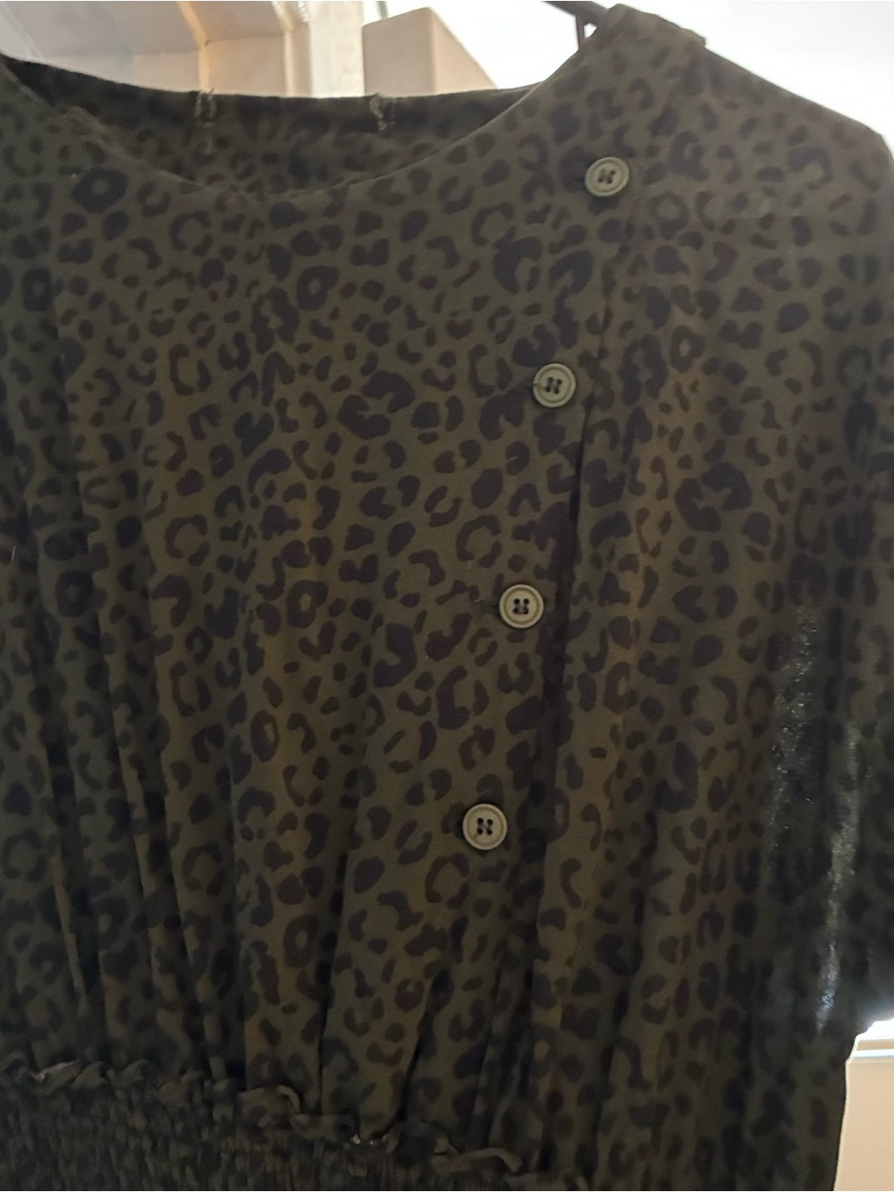 Zara Olive Green and Black Leopard Print Midi Dress